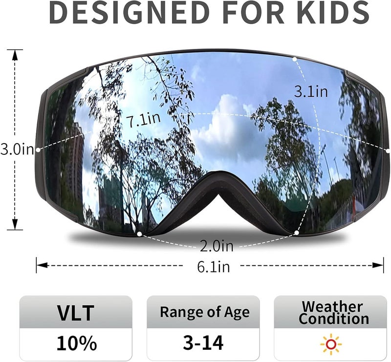 Freela Kids Ski Snowboard Goggles for Toddler(3-14) Youth Anti Fog Anti UV Goggles Girls Boys Snow Skiing Equipment - Image 2